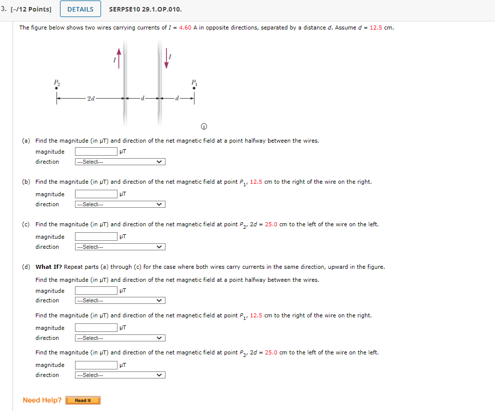 Solved The figure below shows two wires carrying currents of | Chegg.com