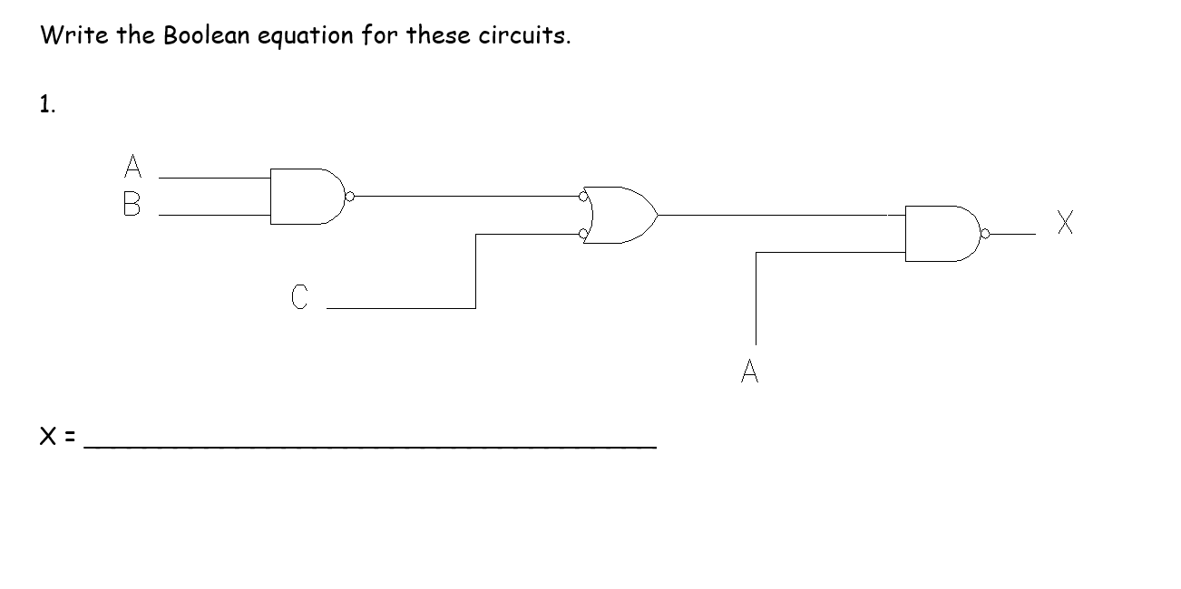 Write the Boolean equation for these circuits. y=x=