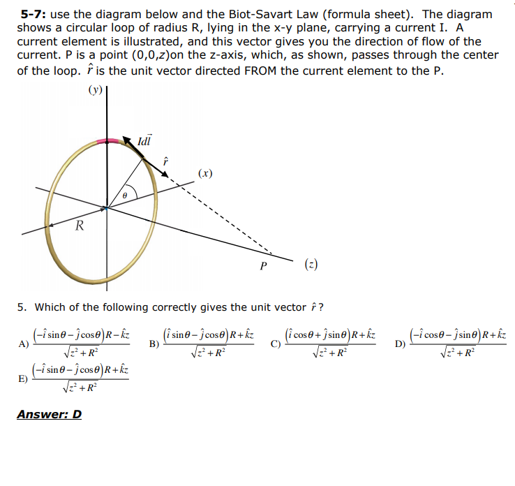 Solved 5 7 Use The Diagram Below And The Biot Savart Law 