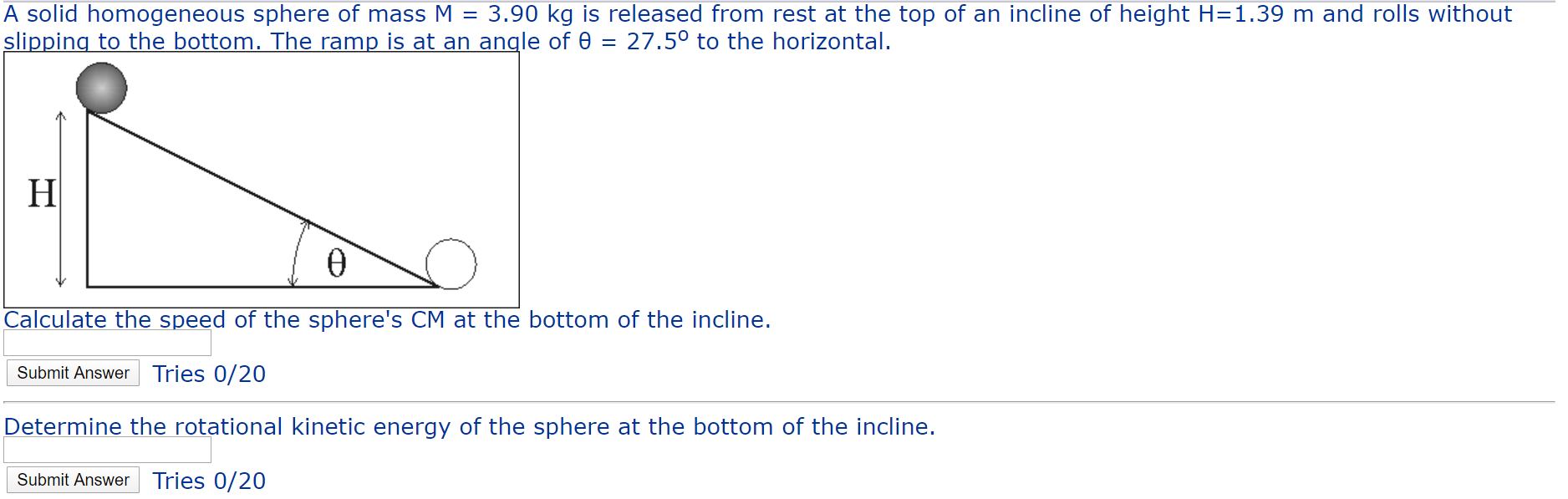 Solved A solid homogeneous sphere of mass M = 3.90 kg is | Chegg.com