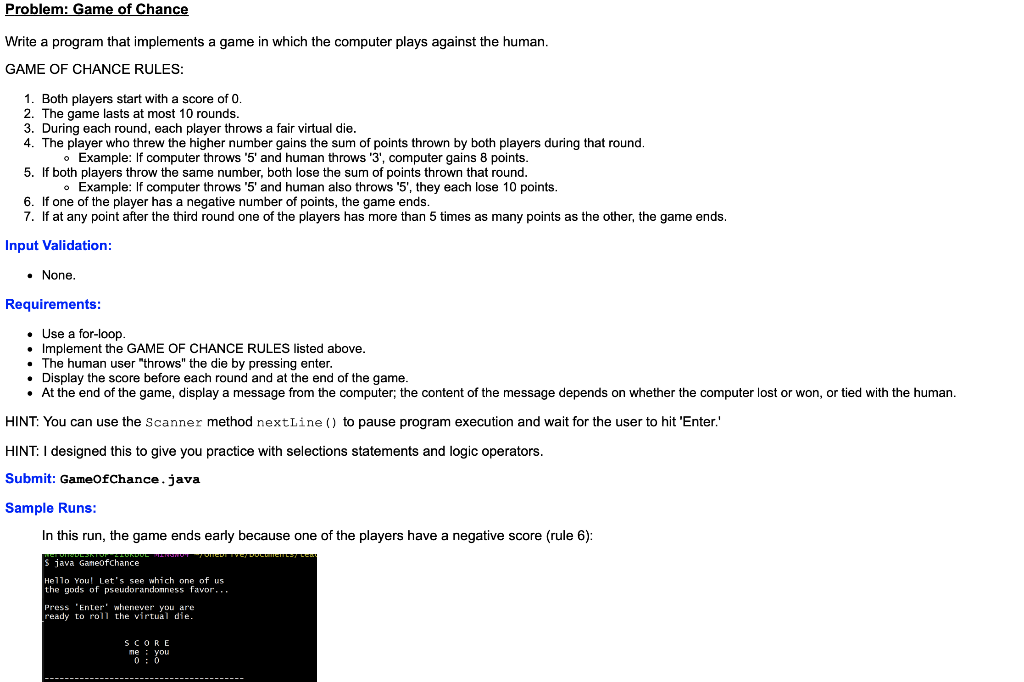 Solved Problem: Game of Chance Write a program that | Chegg.com