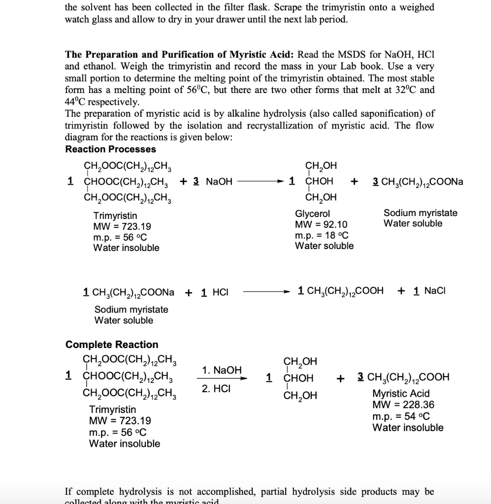 Solved NUTMEG a) Mass of nutmeg used? b) Mass of trimyristin