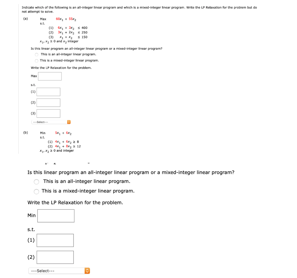 Solved Indicate which of the following is an all-integer | Chegg.com