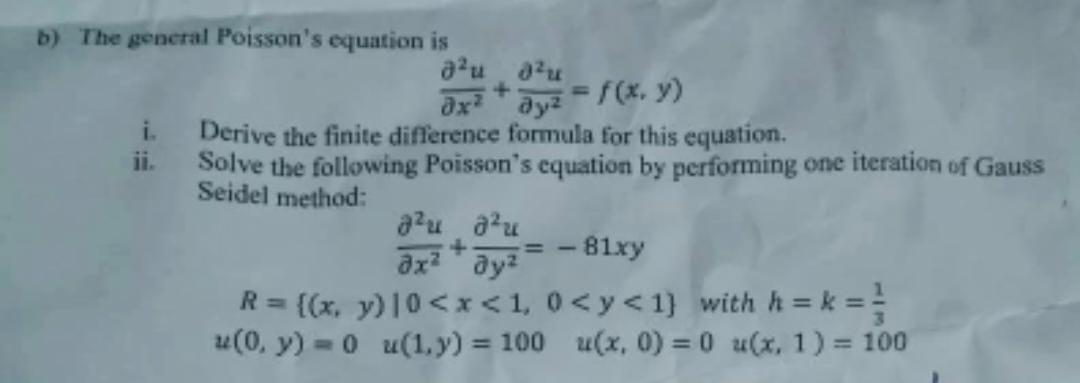 Solved b) The general Poisson's equation is a'u du + dx? * | Chegg.com