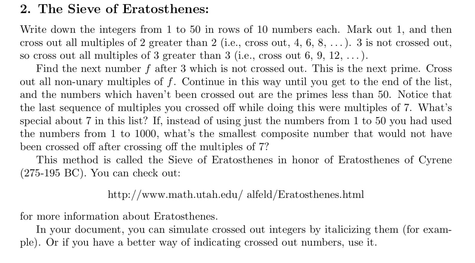 Solved 2. The Sieve of Eratosthenes: Write down the integers | Chegg.com