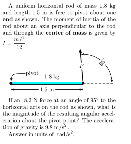 Solved A uniform horizontal rod of mass 1.8 kg and length | Chegg.com