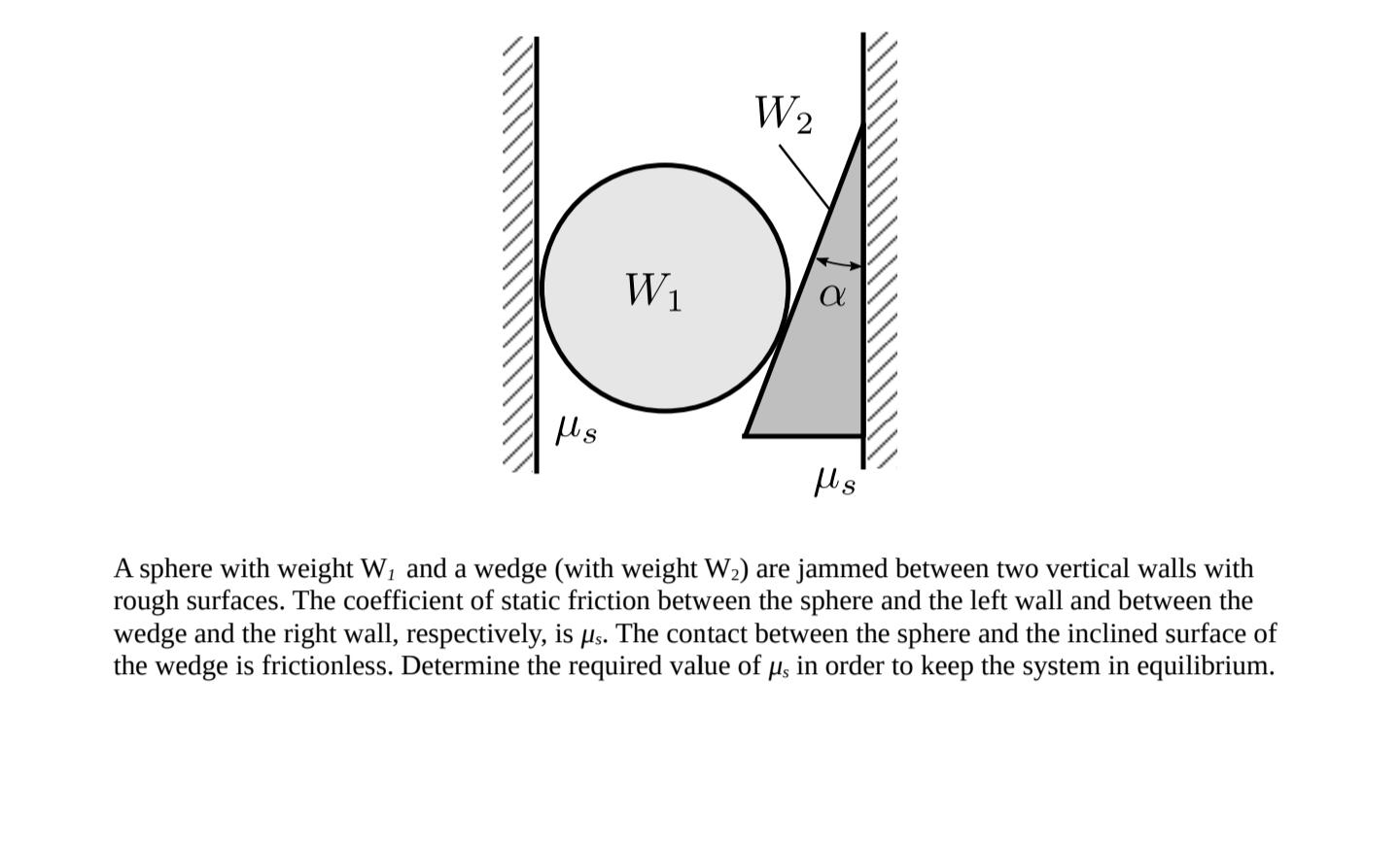 Solved W2 W1 a Ils μς A sphere with weight W, and a wedge | Chegg.com