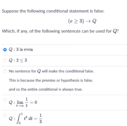 a conditional statement with a false hypothesis is true because