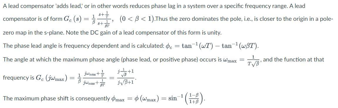 Solved S+ A Lead Compensator 'adds Lead, Or In Other Words 