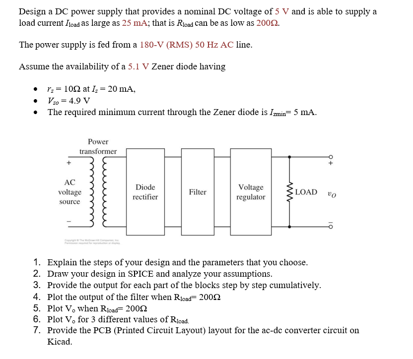 Design a DC power supply that provides a nominal DC | Chegg.com