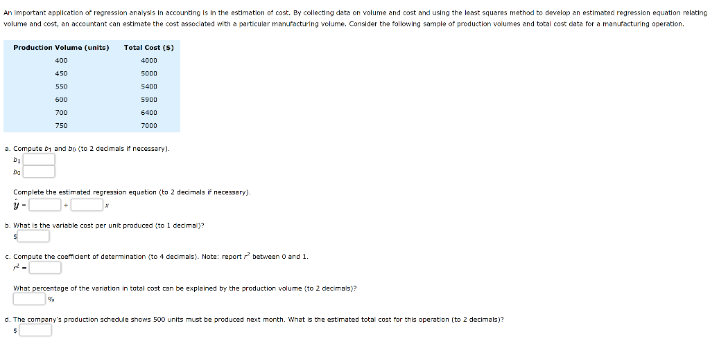 Solved An Important application of regresslon analysis In | Chegg.com