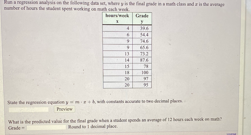 Solved Run a regression analysis on the following data set, | Chegg.com