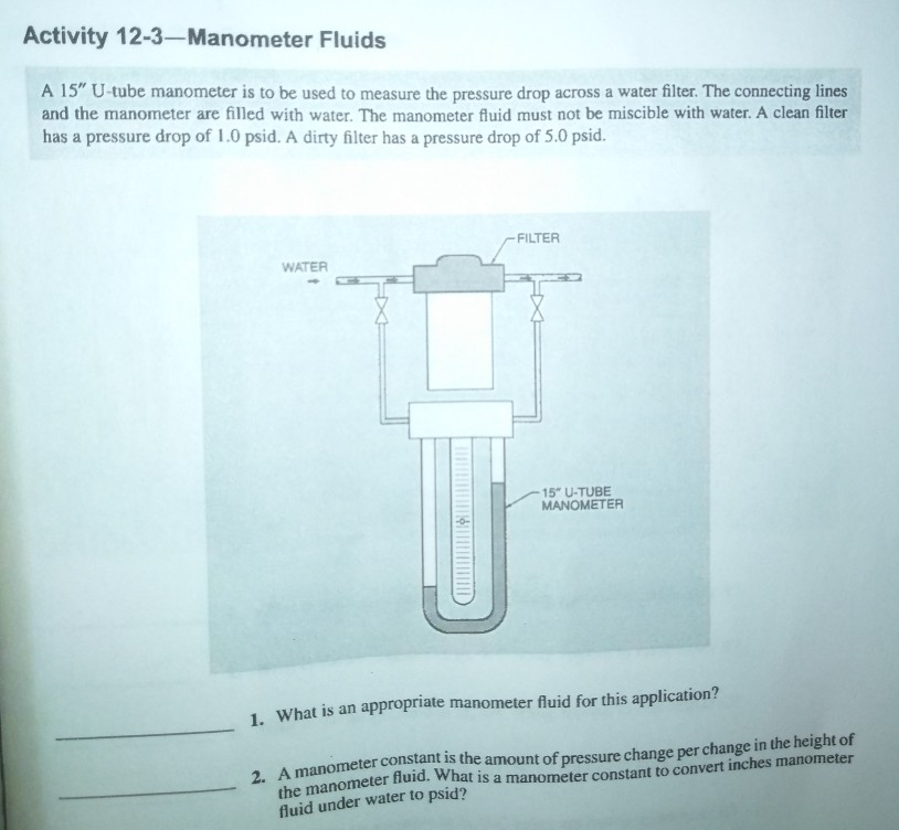 Solved Activity 123Manometer Fluids A 15" Utube manometer