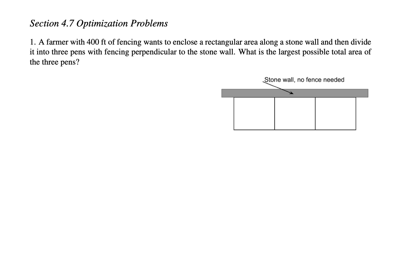 Solved Section 4.7 Optimization Problems 1. A farmer with | Chegg.com