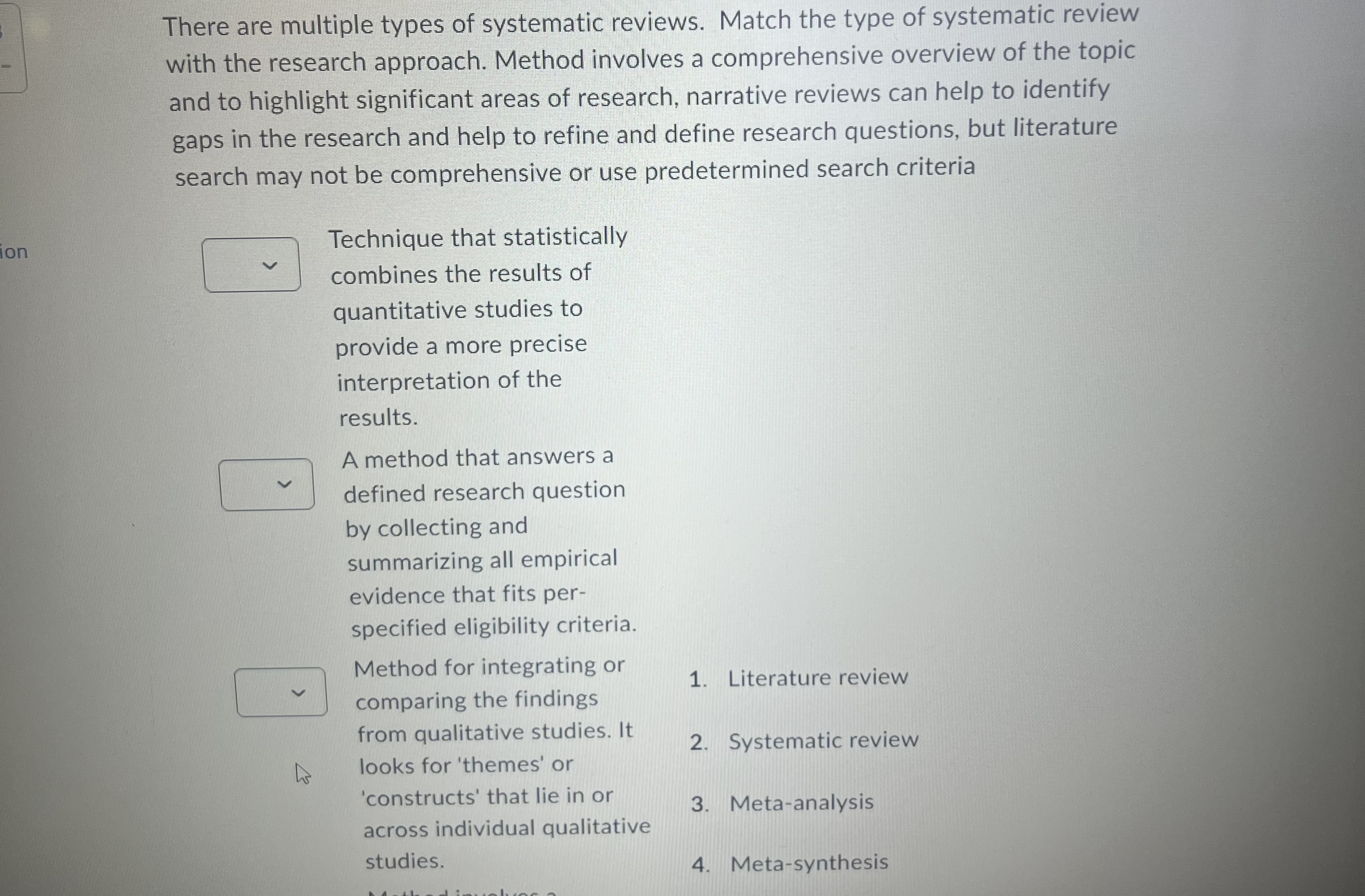 Solved There Are Multiple Types Of Systematic Reviews. Match | Chegg.com