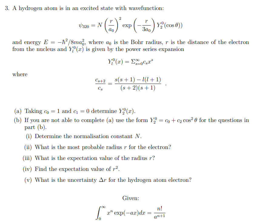 Solved 3. A hydrogen atom is in an excited state with | Chegg.com