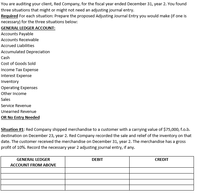 Solved You are auditing your client, Red Company, for the | Chegg.com