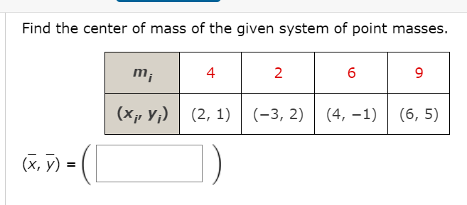 Solved Find the center of mass of the given system of point | Chegg.com