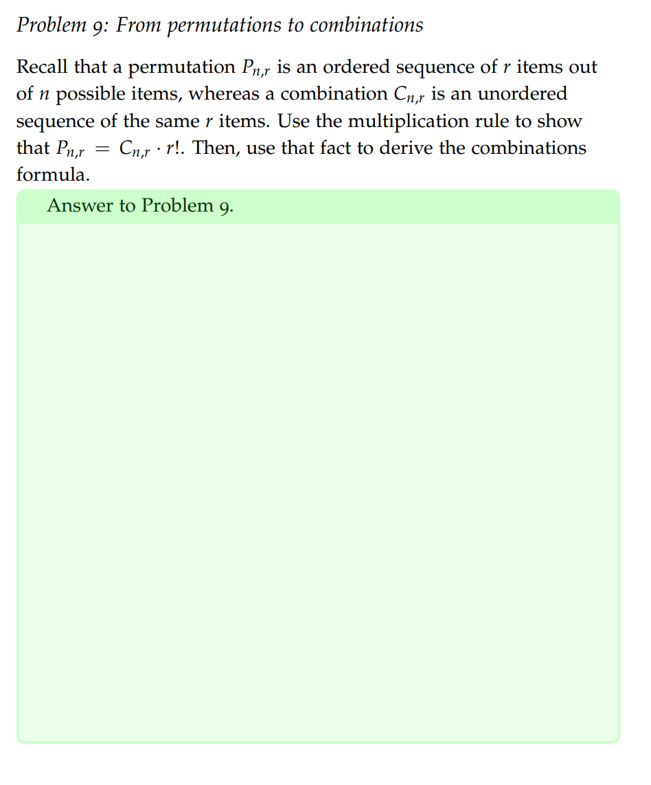Solved Problem 9: From permutations to combinations Recall | Chegg.com