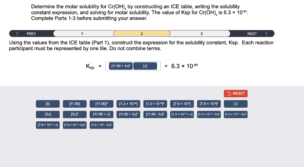 Solved Determine The Molar Solubility For Cr Oh 3 By