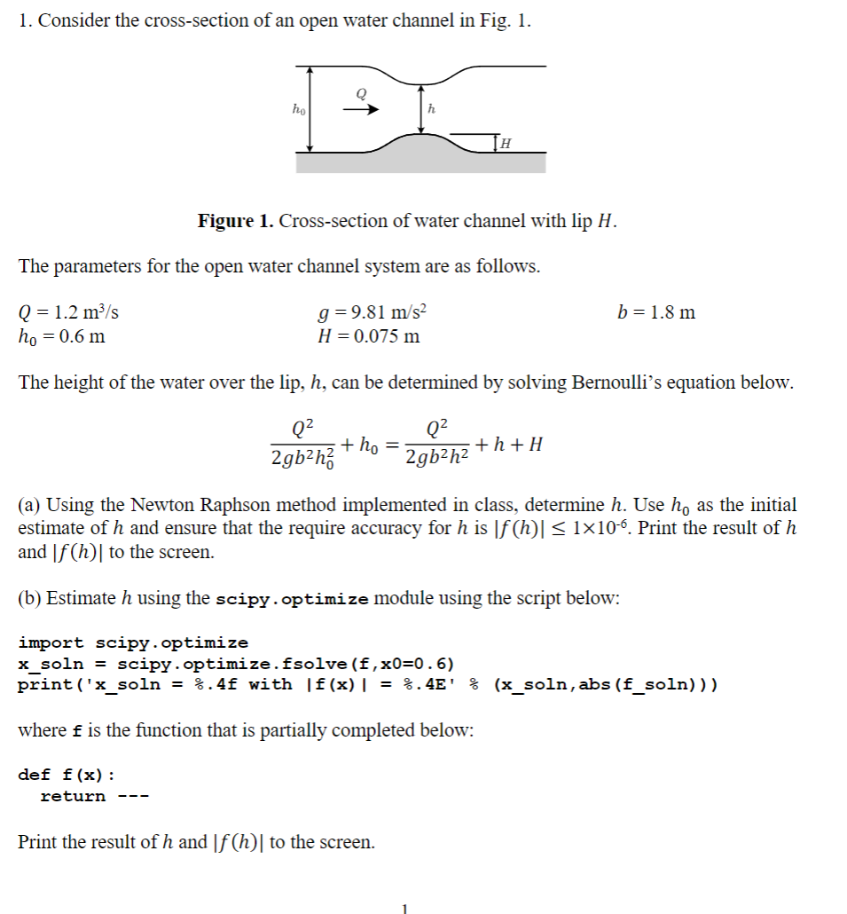 Solved 1. Consider the cross-section of an open water | Chegg.com