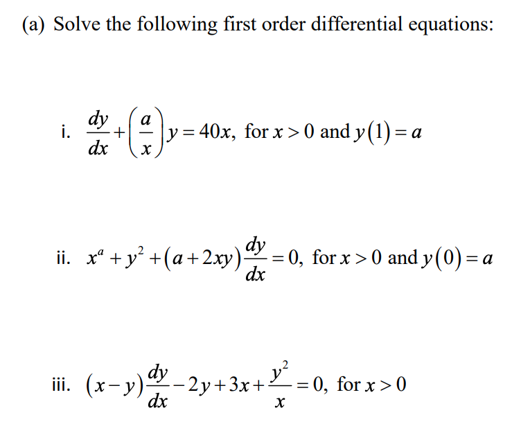 Solved (a) Solve The Following First Order Differential | Chegg.com