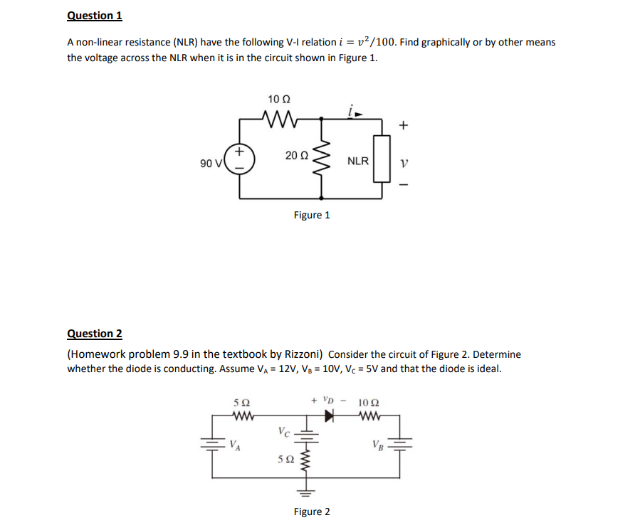 Solved A resistance (NLR) have the following VI