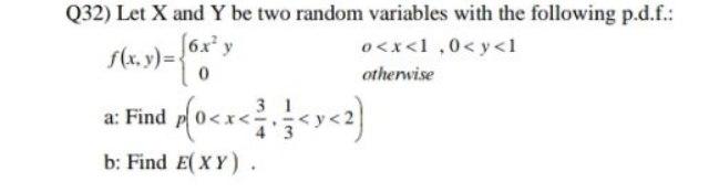 Solved Q32) Let X and Y be two random variables with the | Chegg.com