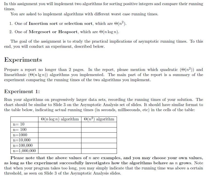 In this assignment you will implement two algorithms | Chegg.com