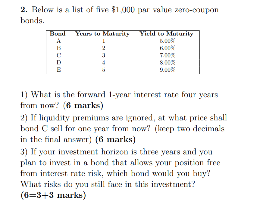 2 Below Is A List Of Five 1 000 Par Value Chegg
