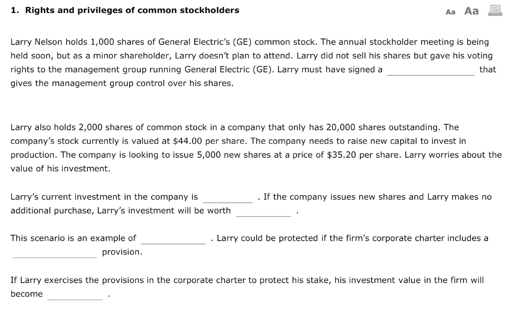 Solved 1 Proxy Preemptive Right Corporate Charter 2 Chegg Com