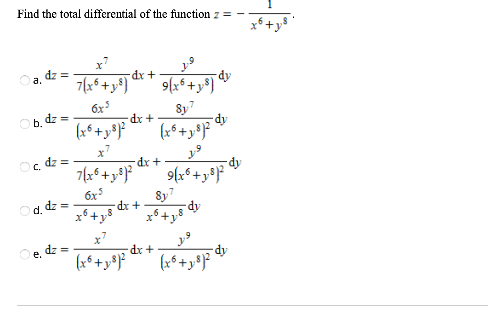 Solved Find the total differential of the function z= to+,8 | Chegg.com