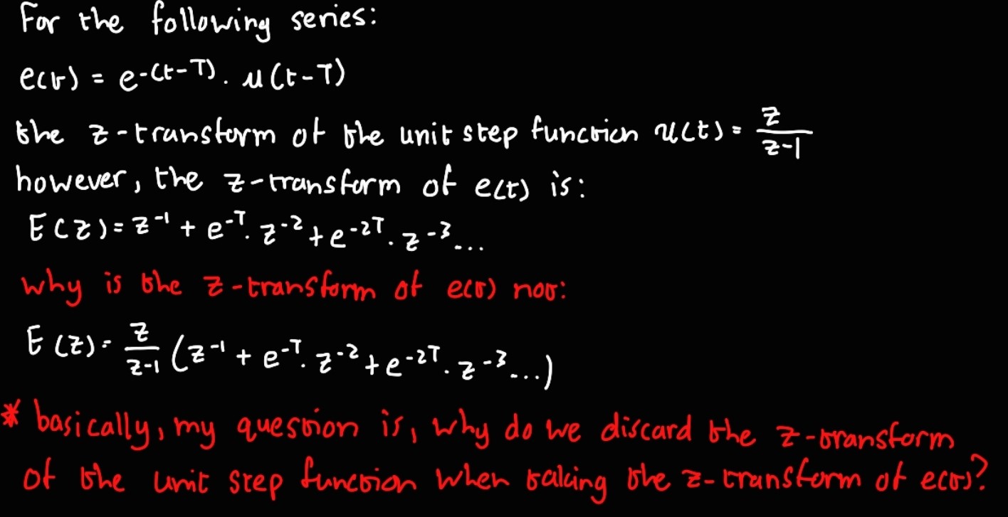 Solved For the following series: e(t)=e−(t−T)⋅μ(t−T) the | Chegg.com