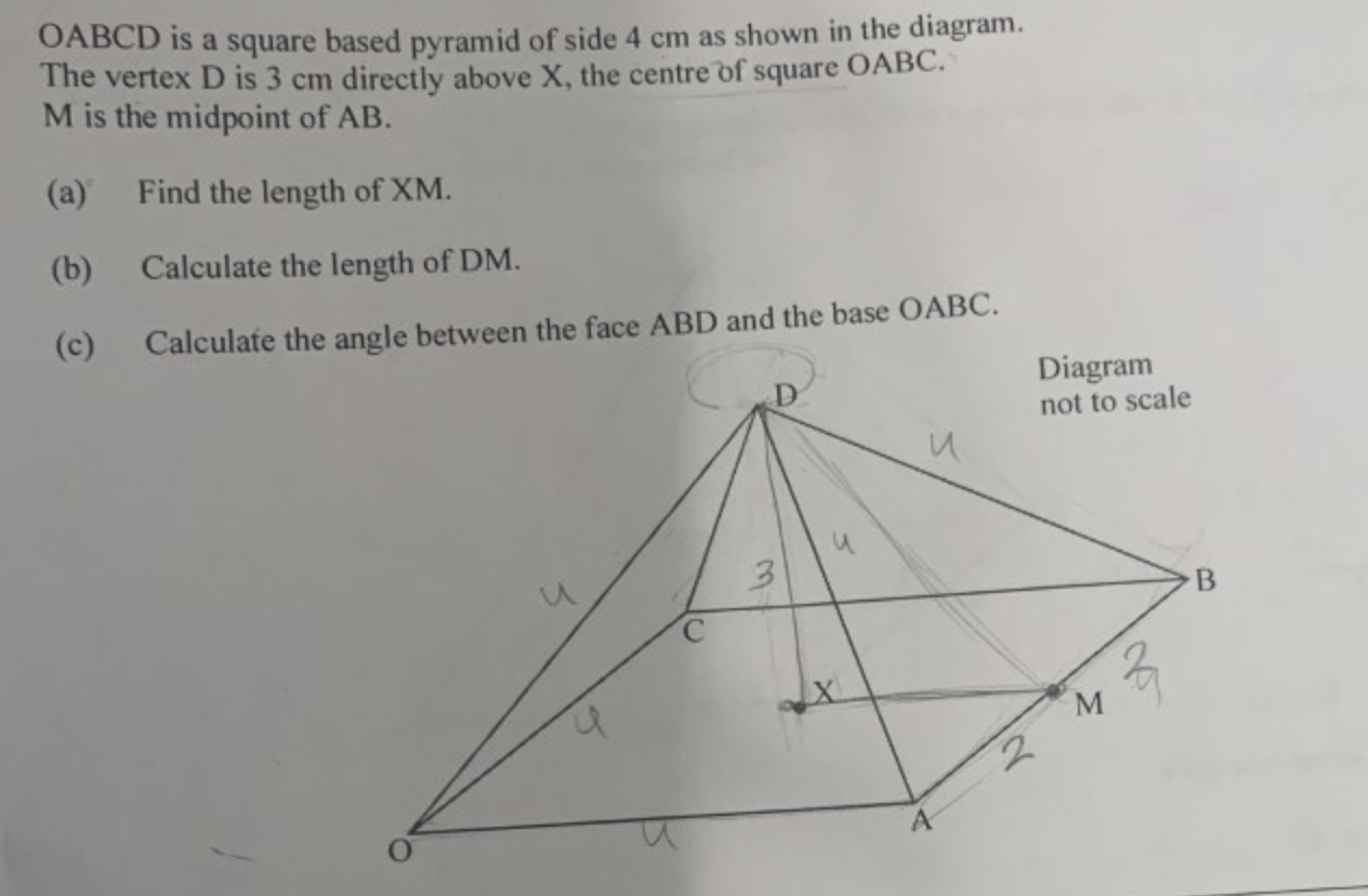 Solved Oabcd Is A Square Based Pyramid Of Side 4 Cm As Shown 8823