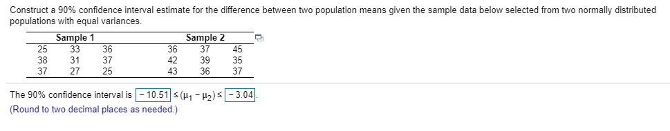 Solved Construct a 90 % confidence interval estimate for the | Chegg.com