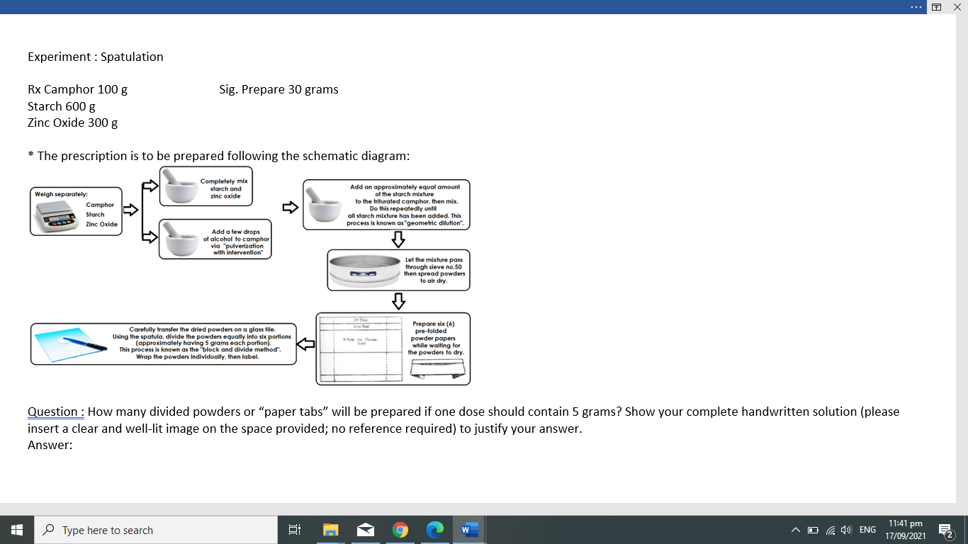 Solved Х Experiment Spatulation Sig. Prepare 30 grams Rx