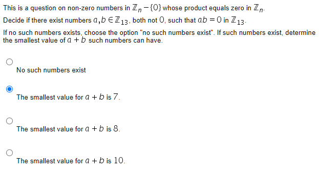 Solved This is a question on non-zero numbers in Zn-{0} | Chegg.com