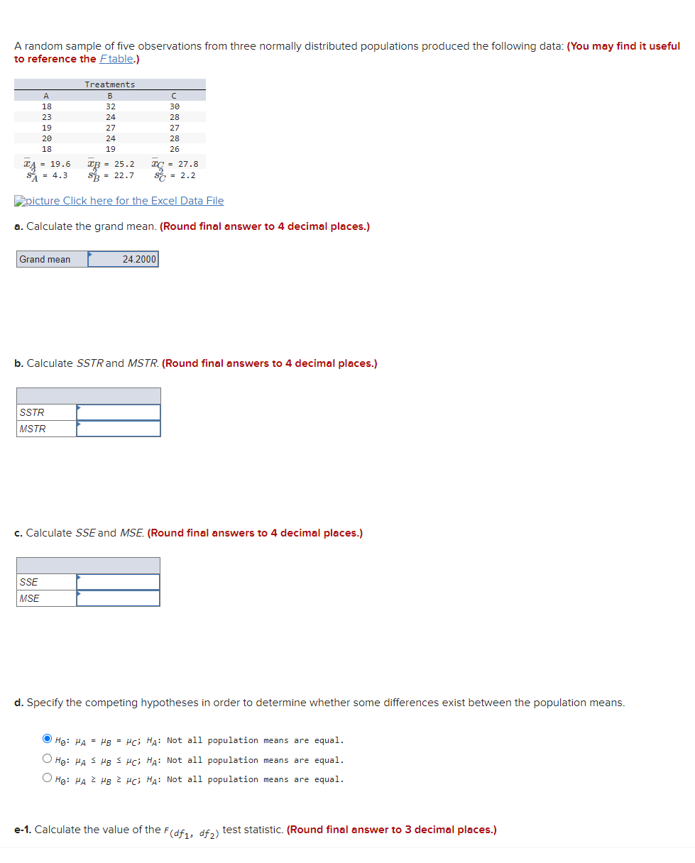 Solved A random sample of five observations from three | Chegg.com