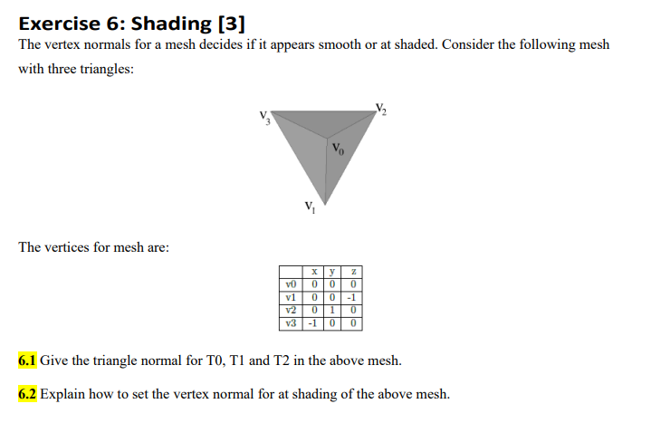 Exercise 6: Shading [3] The vertex normals for a mesh | Chegg.com