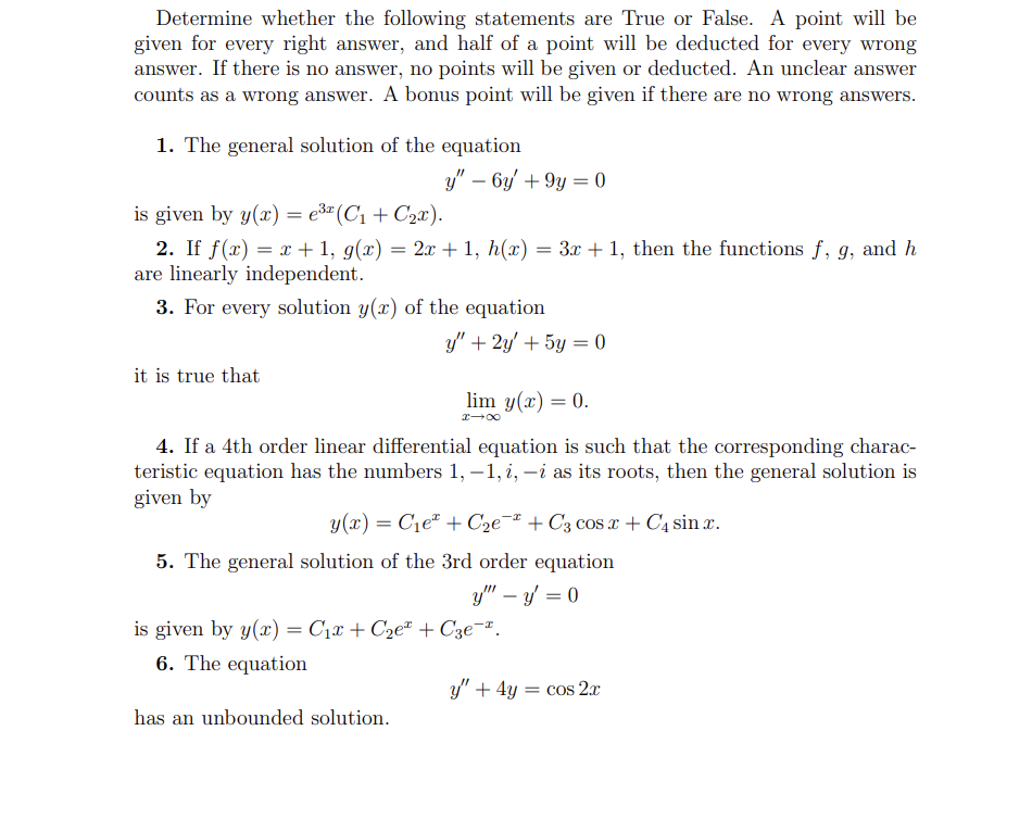 Solved Determine whether the following statements are True | Chegg.com