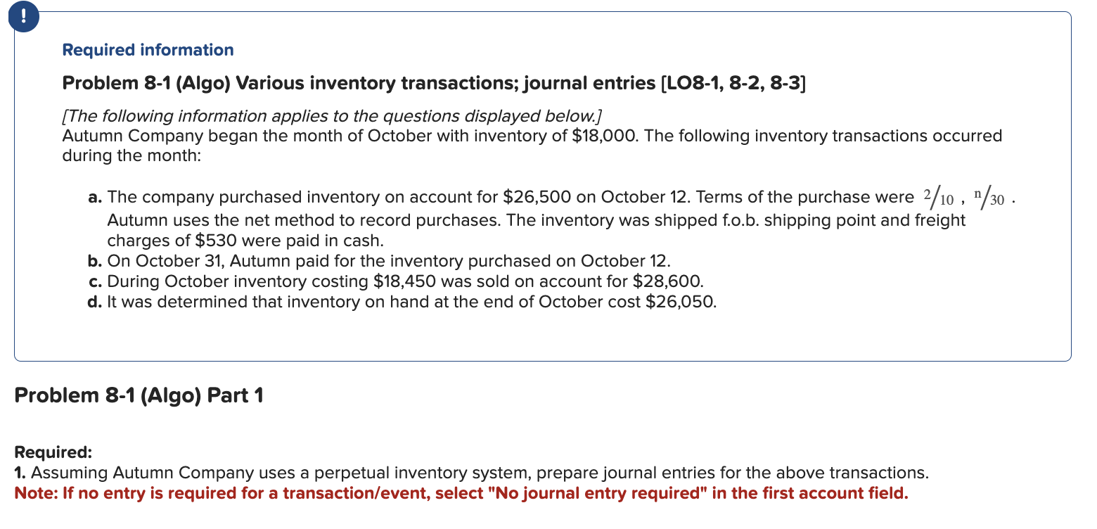 Solved 1.The company purchased inventory on account for