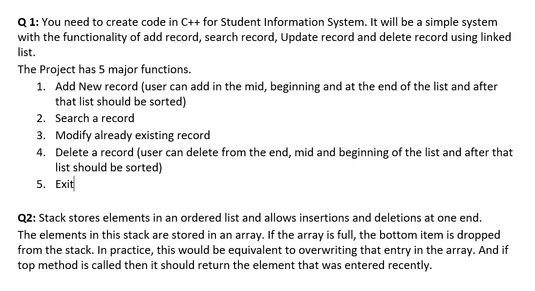 Solved DSA C++ Q 1: You need to create code in C++ for | Chegg.com