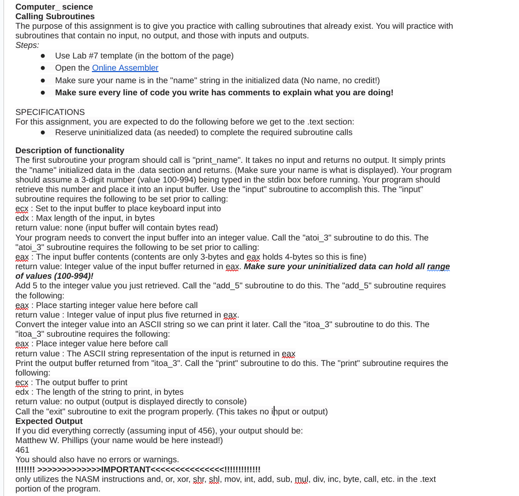 Solved Computer science THIS IS Lab #7 ﻿template FOR the | Chegg.com