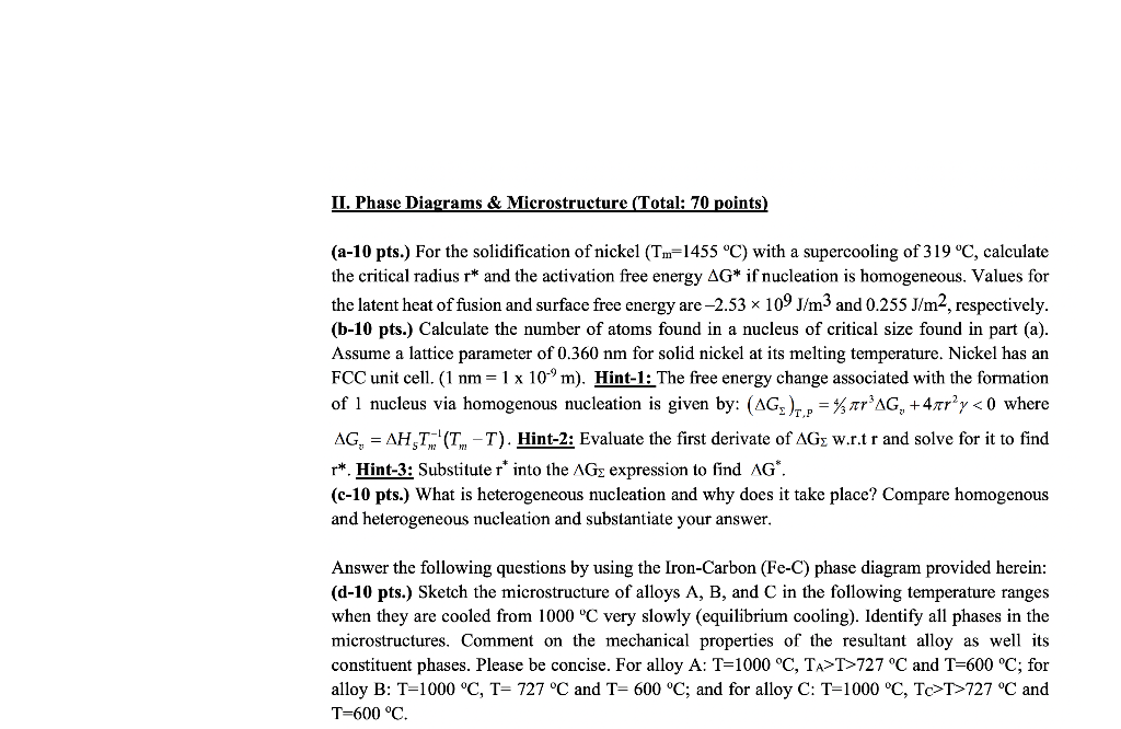 Solved II. Phase Diagrams \& Microstructure (Total: 70 | Chegg.com