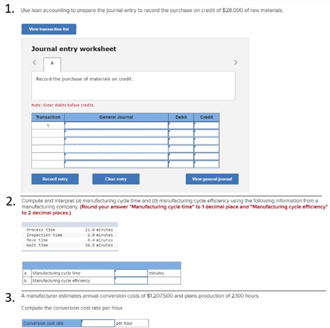 Solved 1. Use lean accounting to prepare the journal entry | Chegg.com