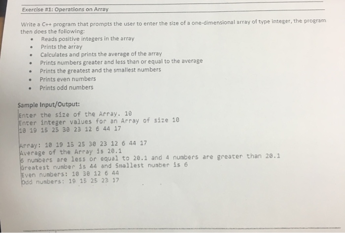Solved Exercise #1: Operations on Array Write a C++ program | Chegg.com