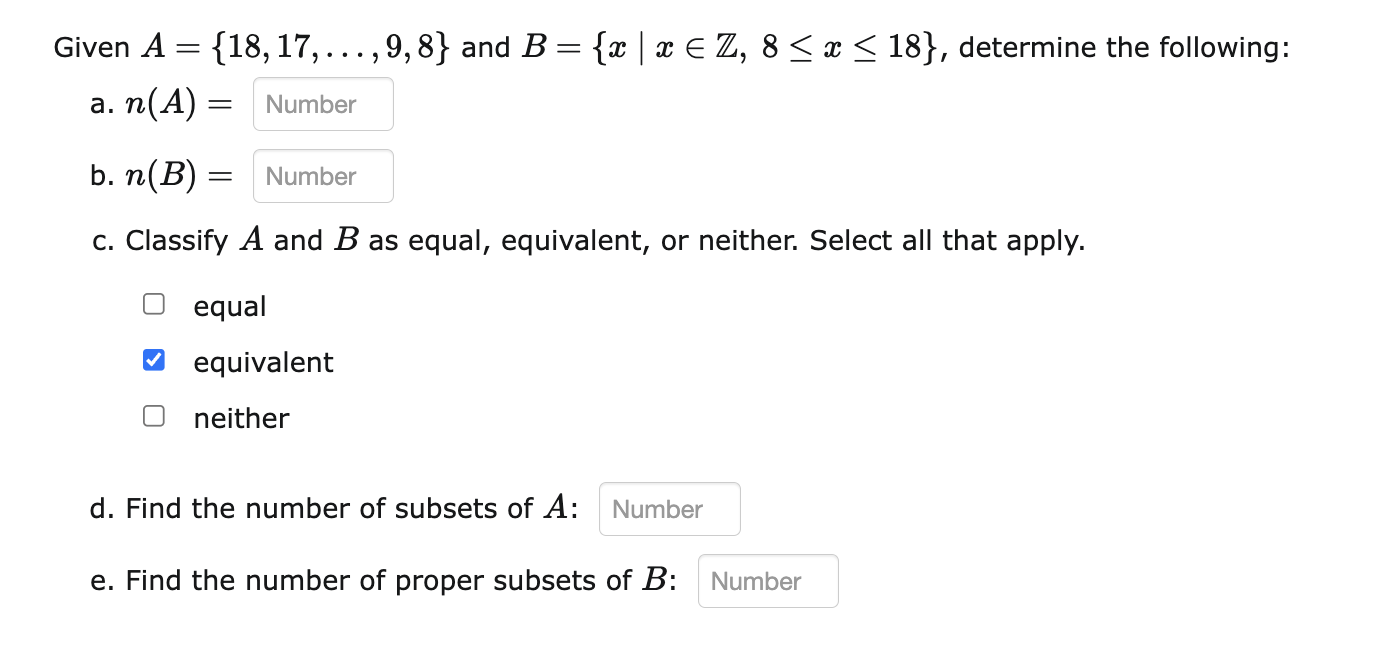 Solved = = Given A = {18, 17,..., 9,8} And B = {x | 2 E Z, 8 | Chegg.com