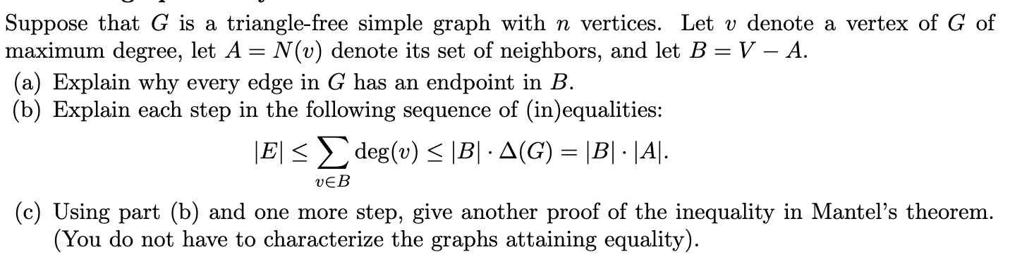 Solved Suppose that G is a triangle-free simple graph with n | Chegg.com