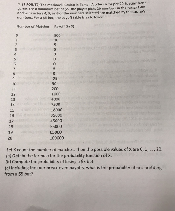 Solved 1. (3 POINTS) The Meskawki Casino in Tama, IA offers