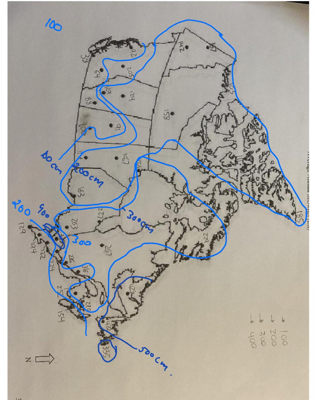 Solved From your map of annual average snowfall, your | Chegg.com